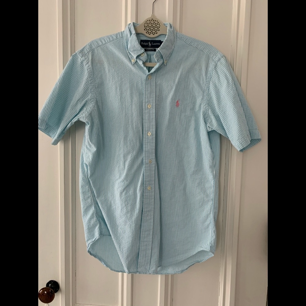 Ralph Lauren turquoise/white striped button down S